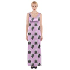 Retro Typewriter Pink Pattern Maxi Thigh Split Dress by snowwhitegirl