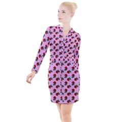 Red Roses Pink Button Long Sleeve Dress by snowwhitegirl