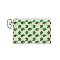 Red Roses Green Canvas Cosmetic Bag (small) by snowwhitegirl