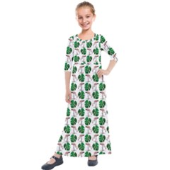 Flamingo Leaf Patttern Kids  Quarter Sleeve Maxi Dress by snowwhitegirl