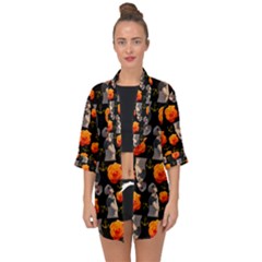 Girl With Roses And Anchors Black Open Front Chiffon Kimono by snowwhitegirl