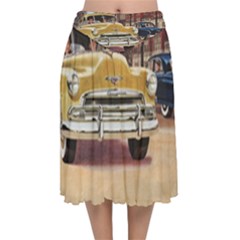 Retro Cars Velvet Flared Midi Skirt by vintage2030