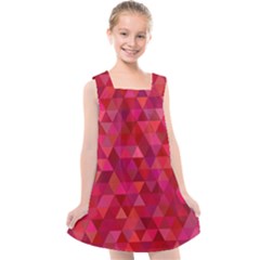 Maroon Dark Red Triangle Mosaic Kids  Cross Back Dress by Sapixe