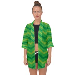 Green Background Abstract Open Front Chiffon Kimono by Sapixe