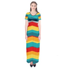 Retro Colors 60 Background Short Sleeve Maxi Dress by Sapixe