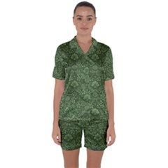 Damask Green Satin Short Sleeve Pyjamas Set by vintage2030