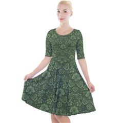 Damask Green Quarter Sleeve A-line Dress by vintage2030