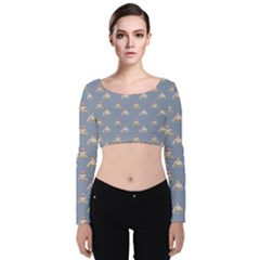 Vintage Baby Pattern Velvet Long Sleeve Crop Top by snowwhitegirl