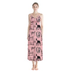 Dog Pattern Pink Button Up Chiffon Maxi Dress by snowwhitegirl