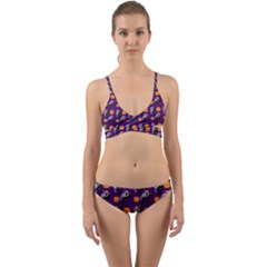 Halloween Skeleton Pumpkin Pattern Purple Wrap Around Bikini Set by snowwhitegirl