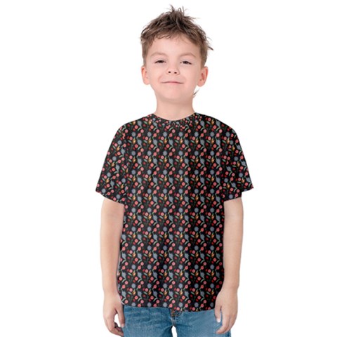 Vintage Floral Black Kids  Cotton Tee by snowwhitegirl