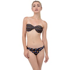 Halloween Skeleton Pumpkin Pattern Black Classic Bandeau Bikini Set by snowwhitegirl