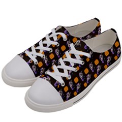 Halloween Skeleton Pumpkin Pattern Brown Women s Low Top Canvas Sneakers by snowwhitegirl