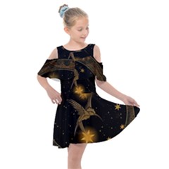 Wonderful Hummingbird With Stars Kids  Shoulder Cutout Chiffon Dress by FantasyWorld7