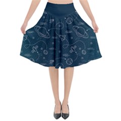 Retro Space Pattern Flared Midi Skirt by JadehawksAnD