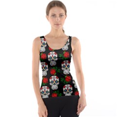 Skull Pattern Black Tank Top by snowwhitegirl