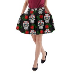 Skull Pattern Black A-line Pocket Skirt by snowwhitegirl