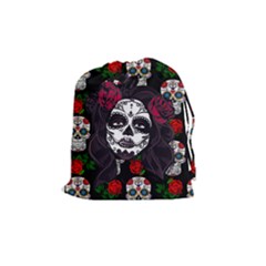 Mexican Skull Lady Drawstring Pouch (medium) by snowwhitegirl