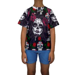 Mexican Skull Lady Kids  Short Sleeve Swimwear by snowwhitegirl