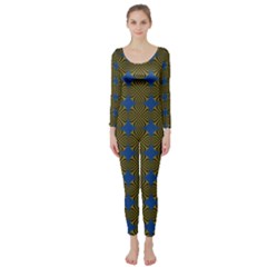 Mod Yellow Blue Circles Pattern Long Sleeve Catsuit by BrightVibesDesign