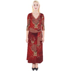 Wonderful Decorative Heart In Gold And Red Quarter Sleeve Wrap Maxi Dress by FantasyWorld7