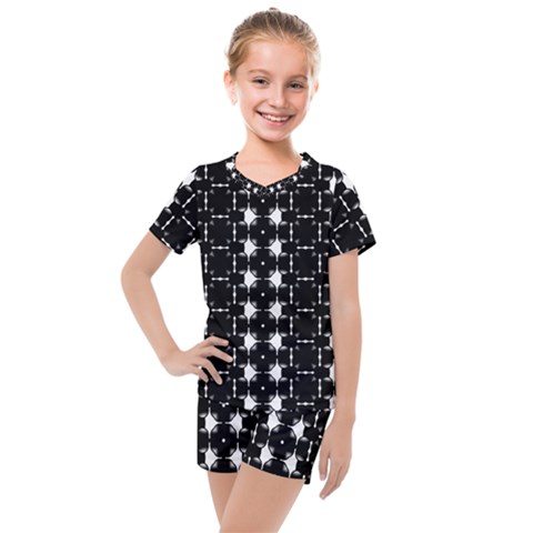 Black And White Pattern Kids  Mesh Tee And Shorts Set by Simbadda