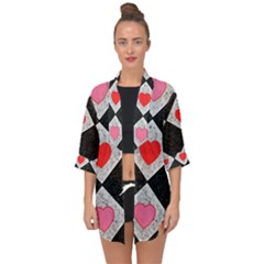 Diamonds Hearts Mosaic Pattern Open Front Chiffon Kimono by Simbadda