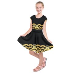 Black Vintage Background With Golden Swirls By Flipstylez Designs  Kids  Short Sleeve Dress by flipstylezfashionsLLC