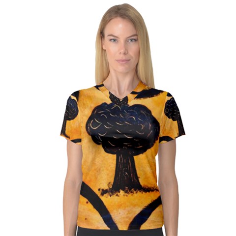 Ceramic Tree Smudge V-neck Sport Mesh Tee by DeneWestUK