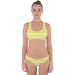 Circles Lines Yellow Modern Pattern Cross Back Hipster Bikini Set by BrightVibesDesign