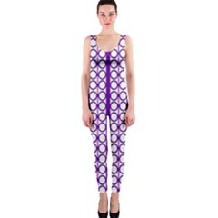 Circles Lines Purple White Modern Design One Piece Catsuit by BrightVibesDesign