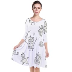 Doodle Bob Pattern Quarter Sleeve Waist Band Dress by Valentinaart