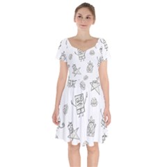 Doodle Bob Pattern Short Sleeve Bardot Dress by Valentinaart