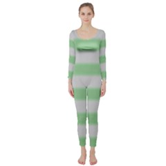 Bold Stripes Soft Green Long Sleeve Catsuit by BrightVibesDesign