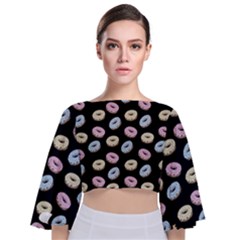 Donuts Pattern Tie Back Butterfly Sleeve Chiffon Top by Valentinaart