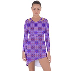 Mod Purple Pink Orange Squares Pattern Asymmetric Cut-out Shift Dress by BrightVibesDesign