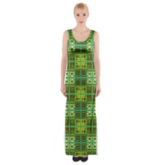 Mod Yellow Green Squares Pattern Maxi Thigh Split Dress by BrightVibesDesign