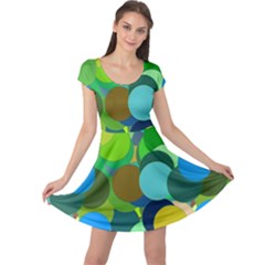 Green Aqua Teal Abstract Circles Cap Sleeve Dress by Simbadda