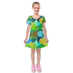 Green Aqua Teal Abstract Circles Kids  Short Sleeve Velvet Dress by Simbadda