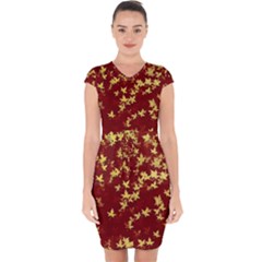 Background Design Leaves Pattern Capsleeve Drawstring Dress  by Simbadda