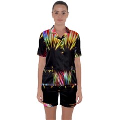 Color Background Structure Lines Satin Short Sleeve Pyjamas Set by Simbadda