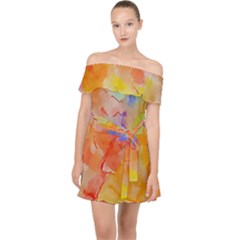 Orange Red Yellow Watercolors Texture                                                      Off Shoulder Chiffon Dress by LalyLauraFLM