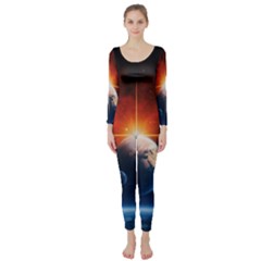 Earth Globe Planet Space Universe Long Sleeve Catsuit by Celenk