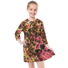 Plant Leaves Foliage Pattern Kids  Quarter Sleeve Shirt Dress by Celenk