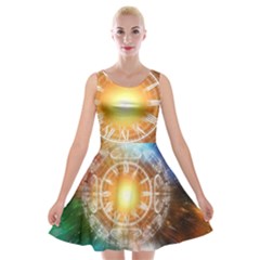 Universe Galaxy Sun Clock Time Velvet Skater Dress by Celenk