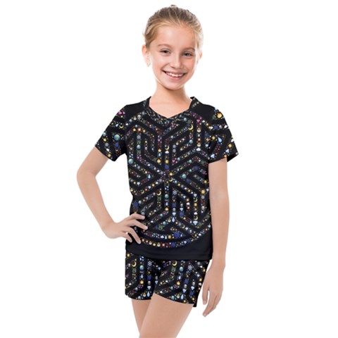 Symbol Wheel Mandala Design Kids  Mesh Tee And Shorts Set by Simbadda