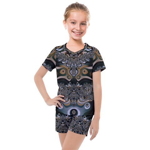 Fractal Art Artwork Design Kids  Mesh Tee And Shorts Set by Simbadda