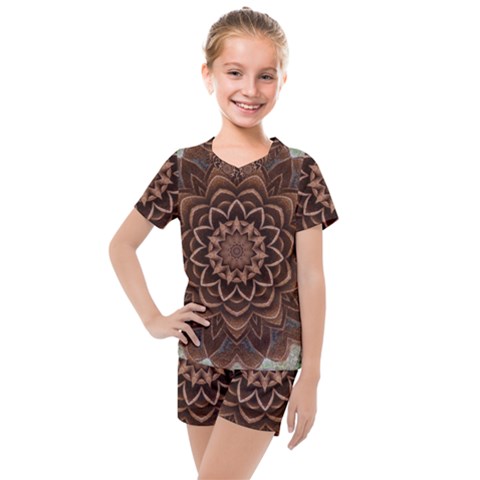 Abstract Art Texture Mandala Kids  Mesh Tee And Shorts Set by Simbadda