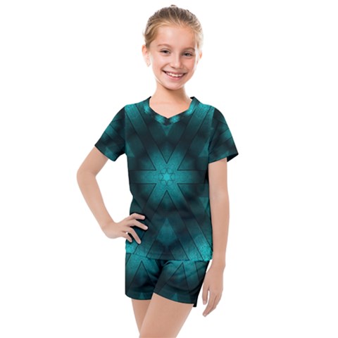 Abstract Pattern Black Green Kids  Mesh Tee And Shorts Set by Simbadda