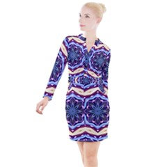 Mandala Art Design Pattern Button Long Sleeve Dress by Simbadda